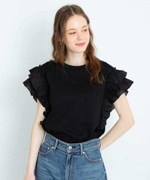 URBAN RESEARCH Sonny Label（アーバンリサーチサニーレーベル）の「フリルフレンチスリーブプルオーバー（Tシャツ/カットソー・レディース・ブラウン/ベージュ系その他/ブラック・FREE）」の13枚目の写真