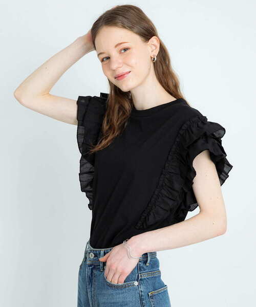 URBAN RESEARCH Sonny Label（アーバンリサーチサニーレーベル）の「フリルフレンチスリーブプルオーバー（Tシャツ/カットソー・レディース・ブラウン/ベージュ系その他/ブラック・FREE）」の14枚目の写真