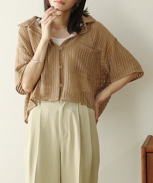 NOAHL（ノアル）の「【NOAHL】メッシュ編みシャツ（シャツ/ブラウス・レディース・アイボリー/ブラック/ブラウン・FREE）」の2枚目の写真