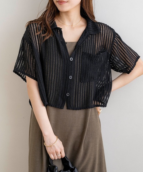 NOAHL（ノアル）の「【NOAHL】メッシュ編みシャツ（シャツ/ブラウス・レディース・アイボリー/ブラック/ブラウン・FREE）」の3枚目の写真