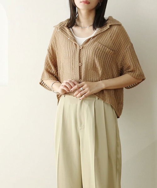 NOAHL（ノアル）の「【NOAHL】メッシュ編みシャツ（シャツ/ブラウス・レディース・アイボリー/ブラック/ブラウン・FREE）」の15枚目の写真