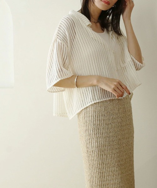 NOAHL（ノアル）の「【NOAHL】メッシュ編みシャツ（シャツ/ブラウス・レディース・アイボリー/ブラック/ブラウン・FREE）」の5枚目の写真