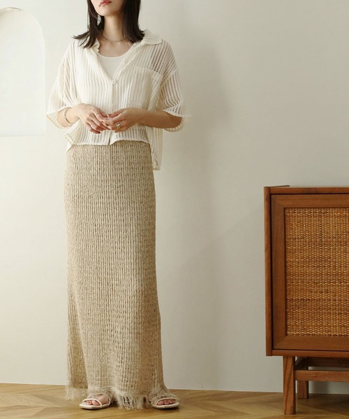 NOAHL（ノアル）の「【NOAHL】メッシュ編みシャツ（シャツ/ブラウス・レディース・アイボリー/ブラック/ブラウン・FREE）」の6枚目の写真