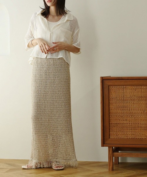 NOAHL（ノアル）の「【NOAHL】メッシュ編みシャツ（シャツ/ブラウス・レディース・アイボリー/ブラック/ブラウン・FREE）」の8枚目の写真