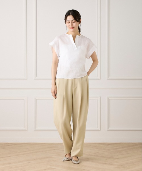 INED（イネド）の「リネンフレンチスリーブシャツブラウス《lelinzephyr/ル・ランゼフィール》（シャツ/ブラウス・レディース・オフホワイト/ブルー/グレイッシュベージュ・9号/7号）」の5枚目の写真