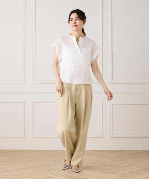 INED（イネド）の「リネンフレンチスリーブシャツブラウス《lelinzephyr/ル・ランゼフィール》（シャツ/ブラウス・レディース・オフホワイト/ブルー/グレイッシュベージュ・9号/7号）」の6枚目の写真