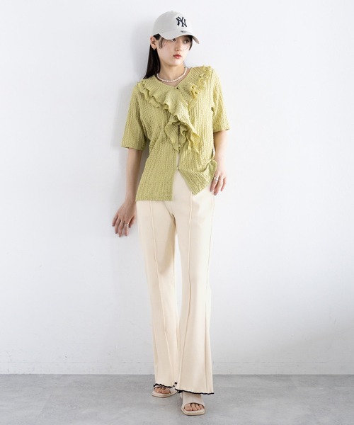 RAGEBLUE（レイジブルー）の「配色リブメローフレアパンツ（スウェットパンツ・レディース・ホワイト/ブラック/ワインレッド・FREE）」の4枚目の写真