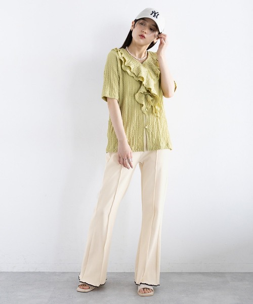 RAGEBLUE（レイジブルー）の「配色リブメローフレアパンツ（スウェットパンツ・レディース・ホワイト/ブラック/ワインレッド・FREE）」の5枚目の写真