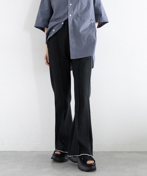 RAGEBLUE（レイジブルー）の「配色リブメローフレアパンツ（スウェットパンツ・レディース・ホワイト/ブラック/ワインレッド・FREE）」の13枚目の写真