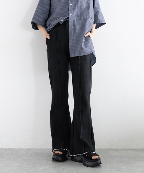 RAGEBLUE（レイジブルー）の「配色リブメローフレアパンツ（スウェットパンツ・レディース・ホワイト/ブラック/ワインレッド・FREE）」の14枚目の写真