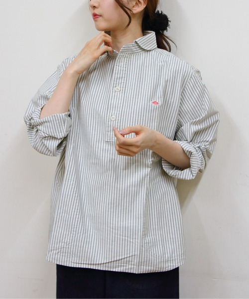 DANTON(ダントン)の「DANTON/ダントン ラウンドカラープルオーバーシャツロングスリーブ ROUND COLLAR P.O SHIRT L/S DT-B0282 OXP(シャツ/ブラウス・レディース・オリーブ/ブラック系その他2/ネイビー・44/42/40)」の3枚目の写真