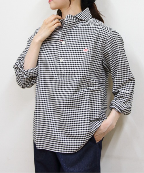 DANTON(ダントン)の「DANTON/ダントン ラウンドカラープルオーバーシャツロングスリーブ ROUND COLLAR P.O SHIRT L/S DT-B0282 OXP(シャツ/ブラウス・レディース・オリーブ/ブラック系その他2/ネイビー・44/42/40)」の2枚目の写真