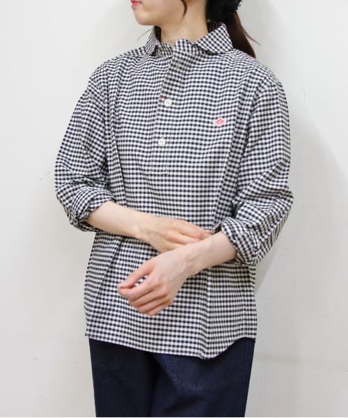 DANTON(ダントン)の「DANTON/ダントン ラウンドカラープルオーバーシャツロングスリーブ ROUND COLLAR P.O SHIRT L/S DT-B0282 OXP(シャツ/ブラウス・レディース・オリーブ/ブラック系その他2/ネイビー・44/42/40)」の4枚目の写真