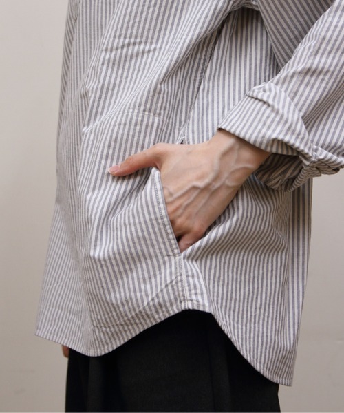 DANTON(ダントン)の「DANTON/ダントン ラウンドカラープルオーバーシャツロングスリーブ ROUND COLLAR P.O SHIRT L/S DT-B0282 OXP(シャツ/ブラウス・レディース・オリーブ/ブラック系その他2/ネイビー・44/42/40)」の12枚目の写真