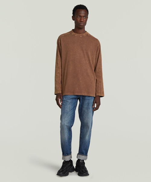 G-STAR（ジースター）の「Washed Boxy T-Shirt/ヴィンテージライクウォッシュド加工オーバーサイズロングスリーブTシャツ（Tシャツ/カットソー・メンズ・ダークブルー/ブラウン・X-LARGE/LARGE/MEDIUM/SMALL/X-SMALL）」の5枚目の写真