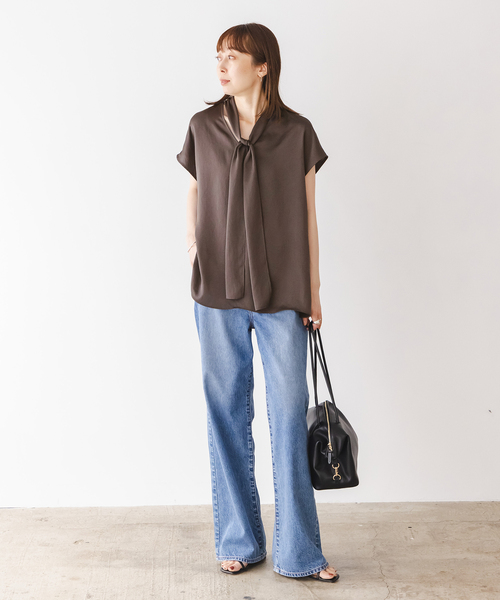 セール】【洗える】ミューズサテンボウタイブラウス（シャツ