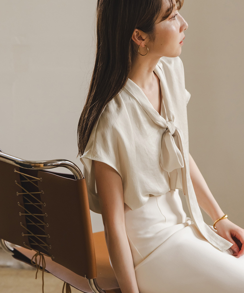 洗える】ミューズサテンボウタイブラウス