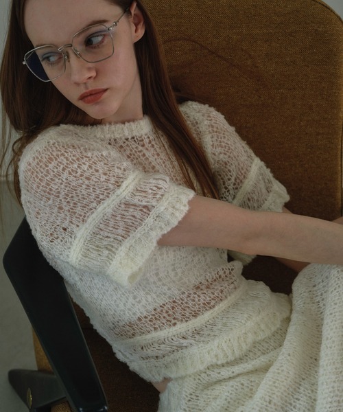HONEY MI HONEY(ハニーミーハニー)の「poodle crochet knit tops(ニット/セーター・レディース・オフホワイト/ブラック/コーラル・FREE)」の2枚目の写真