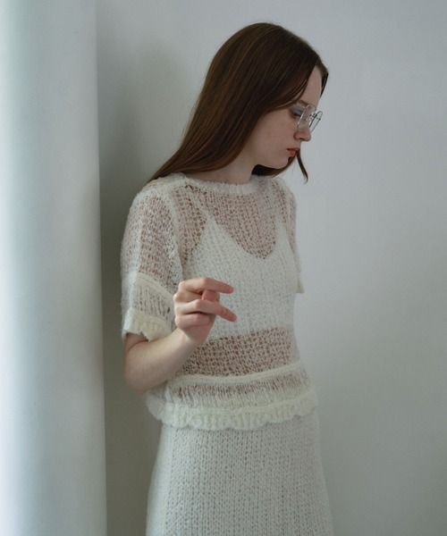 HONEY MI HONEY(ハニーミーハニー)の「poodle crochet knit tops(ニット/セーター・レディース・オフホワイト/ブラック/コーラル・FREE)」の5枚目の写真