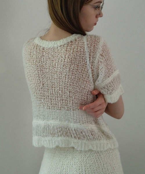 HONEY MI HONEY(ハニーミーハニー)の「poodle crochet knit tops(ニット/セーター・レディース・オフホワイト/ブラック/コーラル・FREE)」の6枚目の写真