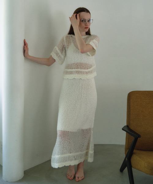 HONEY MI HONEY(ハニーミーハニー)の「poodle crochet knit tops(ニット/セーター・レディース・オフホワイト/ブラック/コーラル・FREE)」の7枚目の写真