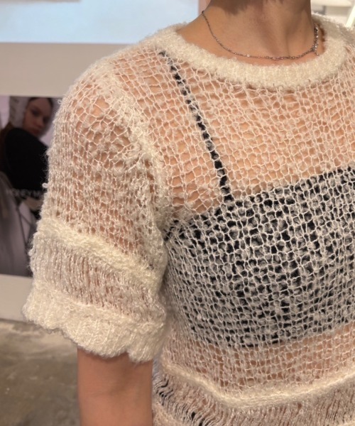HONEY MI HONEY(ハニーミーハニー)の「poodle crochet knit tops(ニット/セーター・レディース・オフホワイト/ブラック/コーラル・FREE)」の14枚目の写真