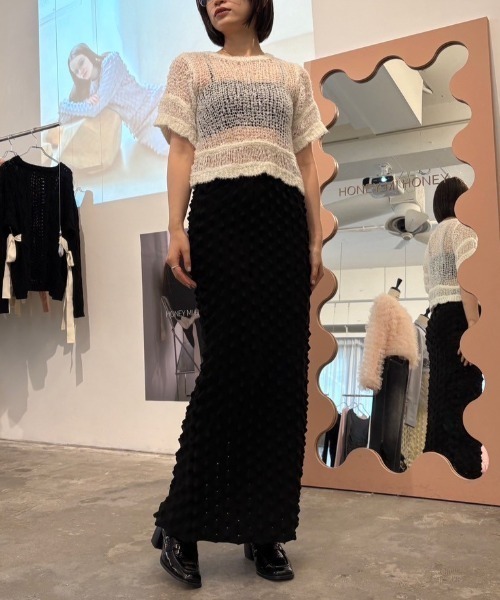 HONEY MI HONEY(ハニーミーハニー)の「poodle crochet knit tops(ニット/セーター・レディース・オフホワイト/ブラック/コーラル・FREE)」の16枚目の写真