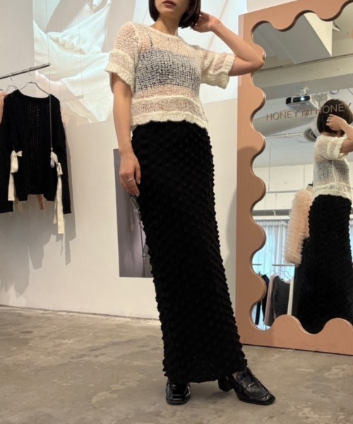 HONEY MI HONEY(ハニーミーハニー)の「poodle crochet knit tops(ニット/セーター・レディース・オフホワイト/ブラック/コーラル・FREE)」の17枚目の写真