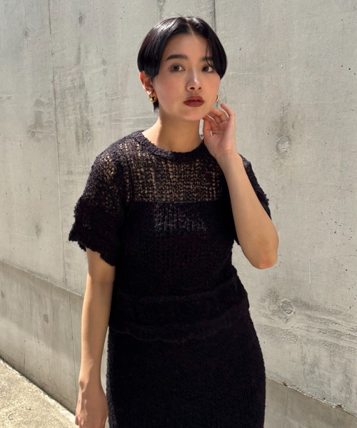 HONEY MI HONEY(ハニーミーハニー)の「poodle crochet knit tops(ニット/セーター・レディース・オフホワイト/ブラック/コーラル・FREE)」の9枚目の写真