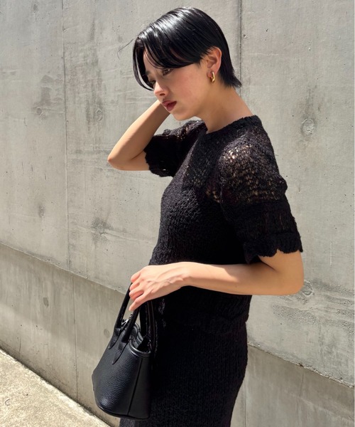 HONEY MI HONEY(ハニーミーハニー)の「poodle crochet knit tops(ニット/セーター・レディース・オフホワイト/ブラック/コーラル・FREE)」の10枚目の写真