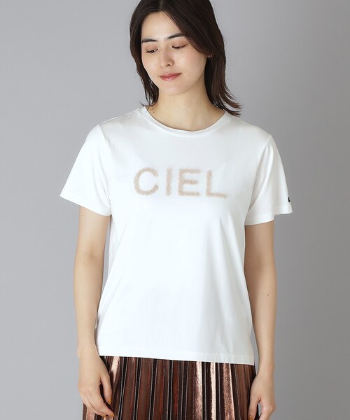 DRESSTERIOR(ドレステリア)の「クリア天竺チュールCIELロゴTシャツ(Tシャツ/カットソー・レディース・オフホワイト/ブラック/ダークグレー・34/36/38)」の6枚目の写真