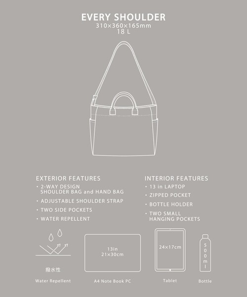 green label relaxing（グリーンレーベルリラクシング）の「EVERY 2WAY ショルダー バッグ -撥水-（ショルダーバッグ・メンズ・ブラック/ダークグレー・FREE）」の6枚目の写真