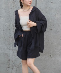 hoodie shirt set up /フード付き長袖ボタンシャツセットアップ