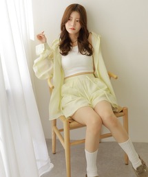 hoodie shirt set up /フード付き長袖ボタンシャツセットアップ