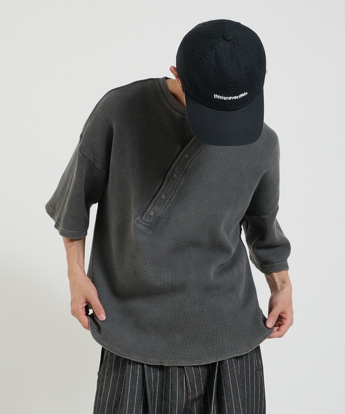 セール】アシンメトリーカットオフヘンリーワッフルTシャツ（T