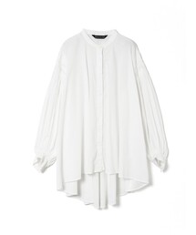 leu logette ホワイトパフスリーブシャツ バンドカラーバックテールシャツ♪白シャツ パフスリーブ