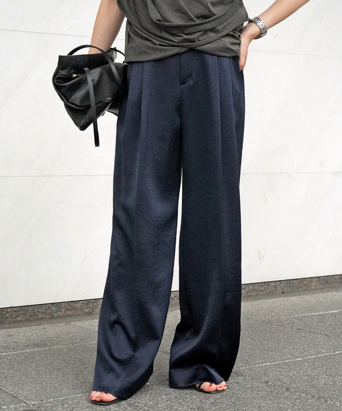 EVERYDAY I LIKE.(エヴリディアイライク)の「*ミニマルサテンパンツ(スラックス・レディース・ネイビー・38/36/34)」の5枚目の写真