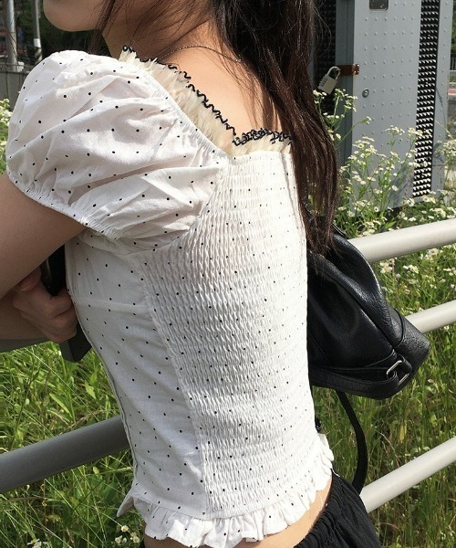 anyonemore(エニワンモア)の「ミニドットレースフリルパフ半袖リボンブラウス(シャツ/ブラウス・レディース・ネイビー/アイボリー・FREE)」の22枚目の写真