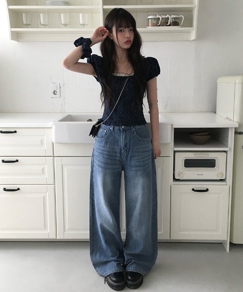 anyonemore(エニワンモア)の「ミニドットレースフリルパフ半袖リボンブラウス(シャツ/ブラウス・レディース・ネイビー/アイボリー・FREE)」の8枚目の写真