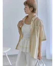 シアー」に該当するトップス（ベージュ系・半袖）ファッション通販