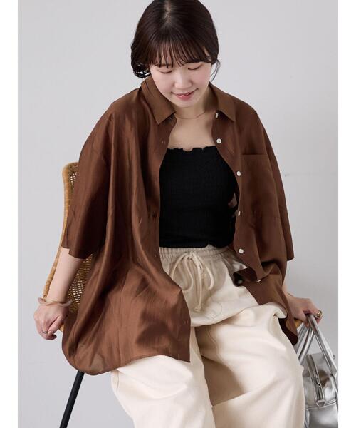ehka sopo（エヘカソポ）の「◎シアー半袖シャツ（シャツ/ブラウス・レディース・ブラウン/サックスブルー/ベージュ・F）」の5枚目の写真