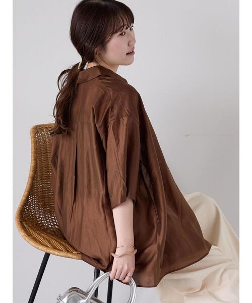 ehka sopo（エヘカソポ）の「◎シアー半袖シャツ（シャツ/ブラウス・レディース・ブラウン/サックスブルー/ベージュ・F）」の7枚目の写真