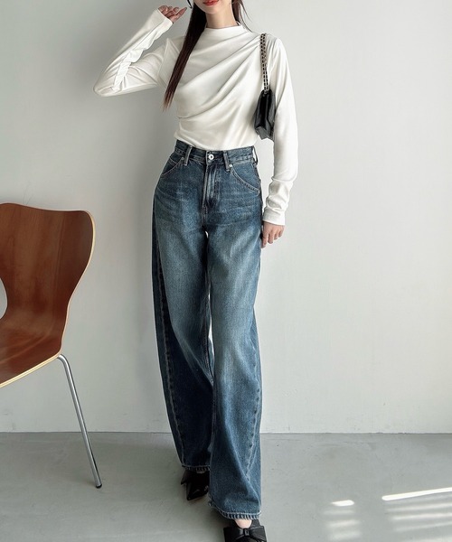 Meiru(メイル)の「薄手モックネックドレープトップス(Tシャツ/カットソー・レディース・ホワイト/杢グレー/ブラック・SMALL/MEDIUM/LARGE)」の8枚目の写真
