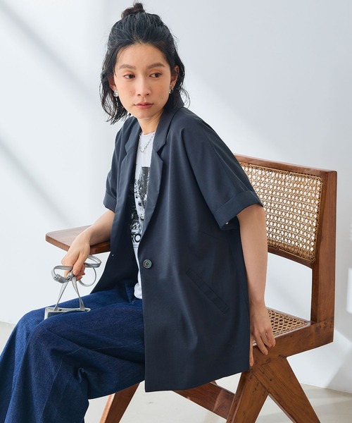 CROSS FUNCTION（クロスファンクション）の「《UV/通気性》サマ美え テーラードハーフスリーブジャケット【CROSS FUNCTION/クロスファンクション】（テーラードジャケット・レディース・ダークブラウン/チャコールグレー・M/L/LL）」の6枚目の写真