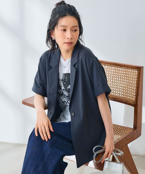 CROSS FUNCTION（クロスファンクション）の「《UV/通気性》サマ美え テーラードハーフスリーブジャケット【CROSS FUNCTION/クロスファンクション】（テーラードジャケット・レディース・ダークブラウン/チャコールグレー・M/L/LL）」の7枚目の写真