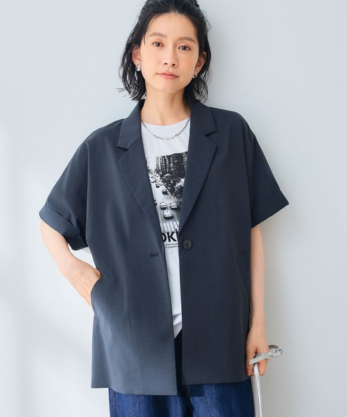 CROSS FUNCTION（クロスファンクション）の「《UV/通気性》サマ美え テーラードハーフスリーブジャケット【CROSS FUNCTION/クロスファンクション】（テーラードジャケット・レディース・ダークブラウン/チャコールグレー・M/L/LL）」の3枚目の写真