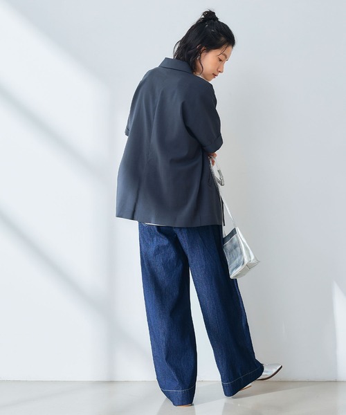 CROSS FUNCTION（クロスファンクション）の「《UV/通気性》サマ美え テーラードハーフスリーブジャケット【CROSS FUNCTION/クロスファンクション】（テーラードジャケット・レディース・ダークブラウン/チャコールグレー・M/L/LL）」の12枚目の写真