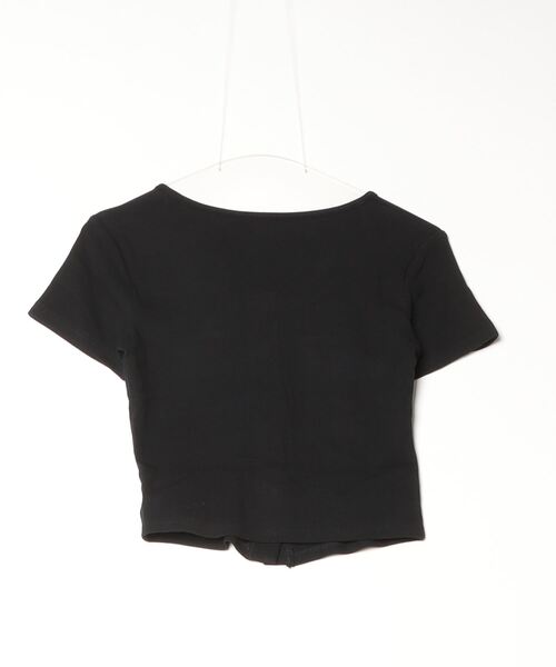 セール】前開きカットソーラウンドネックトップス（Tシャツ