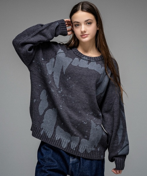 ILL'S(イルズ)の「グランジ プリントクルーネックニット メンズ レディース ユニセックス(ニット/セーター・メンズ・ブラウン/チャコールグレー・M/L)」の7枚目の写真