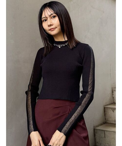 MURUA（ムルーア）の「シアーラインスリーブニット（ニット/セーター・レディース・アイボリー/ブラック/ボルドー・FREE）」の4枚目の写真